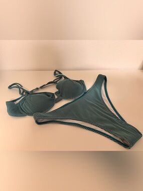 NWOT! Women’s Teal Ribbed Bikini Set - Stylish Swim Top & Bottom